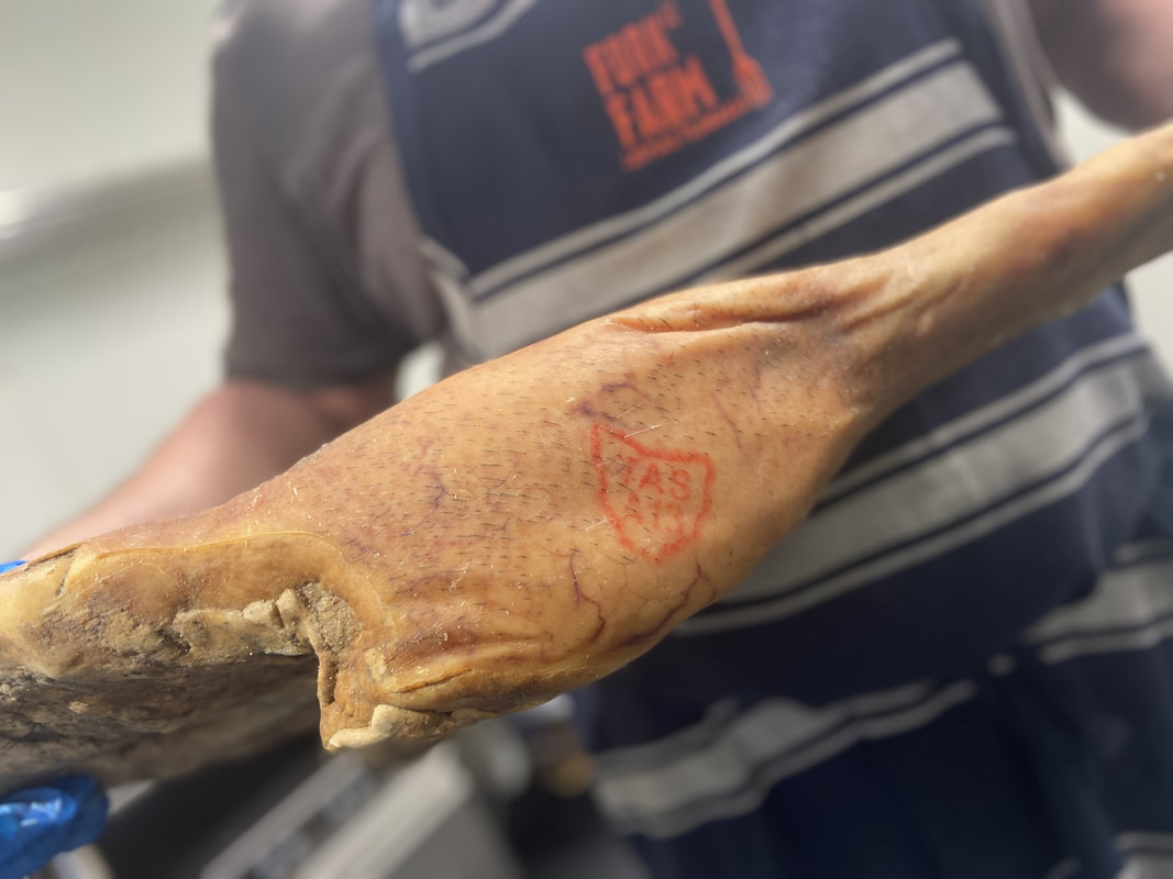 Prosciutto, or cured pork leg. Ethically raised on open pastures. Tasmanian. All Natural. Artisan Made at Fork it Farm.